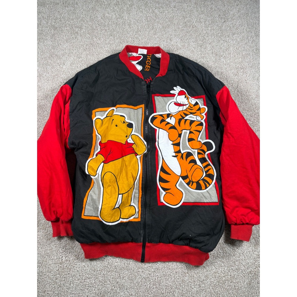 VTG Disney Pooh Tigger Reversible Bomber Jacket Mickey Inc Black Red XL